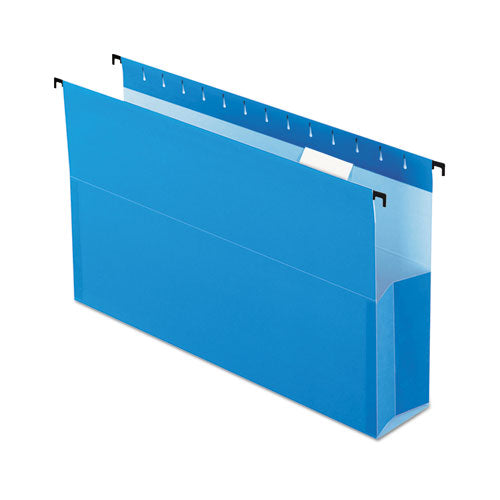 Image of Pendaflex® SureHook Reinforced Extra-Capacity Hanging Box File, 1 Section, 3" Capacity, Legal Size, 1/5-Cut Tabs, Blue, 25/Box