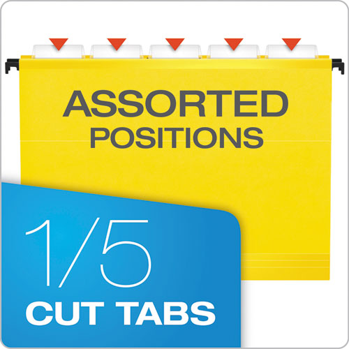 Image of Pendaflex® SureHook Hanging Folders, Letter Size, 1/5-Cut Tabs, Yellow, 20/Box