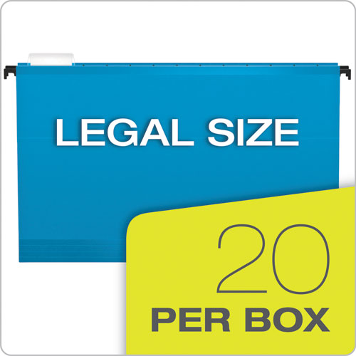 Image of Pendaflex® SureHook Hanging Folders, Legal Size, 1/5-Cut Tabs, Blue, 20/Box