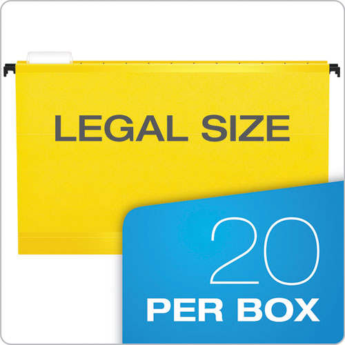 Image of Pendaflex® SureHook Hanging Folders, Legal Size, 1/5-Cut Tabs, Yellow, 20/Box
