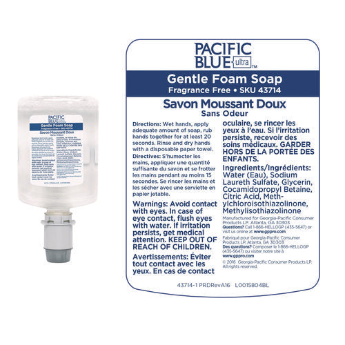 Image of Georgia Pacific® Professional Pacific Blue Ultra Foam Soap Manual Dispenser Refill, Fragrance-Free, 1,200 mL, 4/Carton