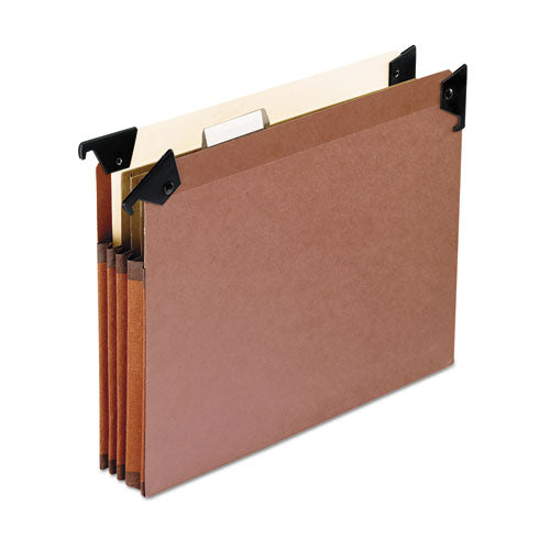 Image of Pendaflex® Premium Expanding Hanging File Pockets with Swing Hooks and Dividers, 3 Dividers with 1/5-Cut Tabs, Letter Size, Brown, 5/Box