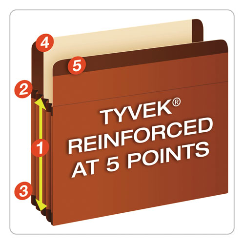 Image of Pendaflex® Premium Reinforced Expanding File Pockets, 5.25" Expansion, Letter Size, Red Fiber, 5/box