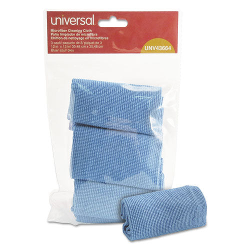 Image of Universal® Microfiber Cleaning Cloth, 12 X 12, Blue, 3/pack