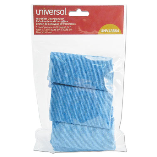 Image of Universal® Microfiber Cleaning Cloth, 12 X 12, Blue, 3/pack