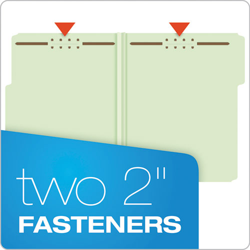 Image of Pendaflex® Heavy-Duty Pressboard Folders with Embossed Fasteners, 1/3-Cut Tabs, 1" Expansion, 2 Fasteners, Letter Size, Green, 25/Box