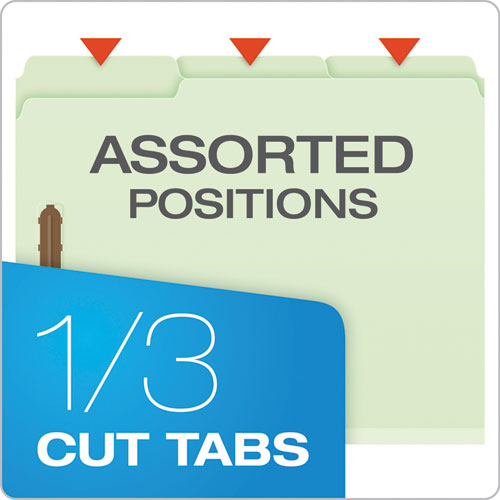 Image of Pendaflex® Heavy-Duty Pressboard Folders with Embossed Fasteners, 1/3-Cut Tabs, 2" Expansion, 2 Fasteners, Letter Size, Green, 25/Box