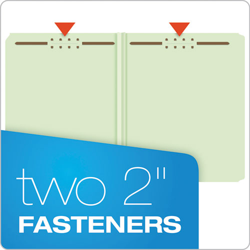 Image of Pendaflex® Heavy-Duty Pressboard Folders with Embossed Fasteners, Straight Tabs, 2" Expansion, 2 Fasteners, Letter Size, Green, 25/Box