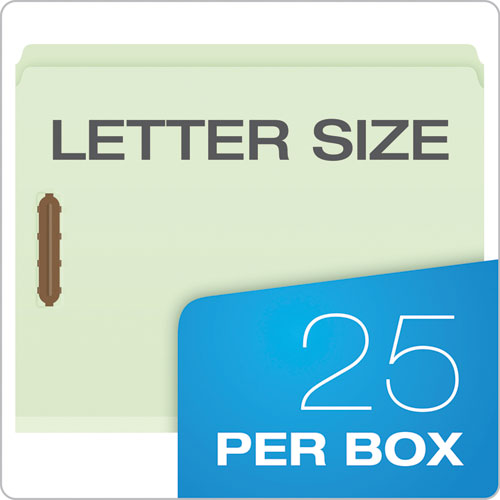 Image of Pendaflex® Heavy-Duty Pressboard Folders with Embossed Fasteners, Straight Tabs, 2" Expansion, 2 Fasteners, Letter Size, Green, 25/Box