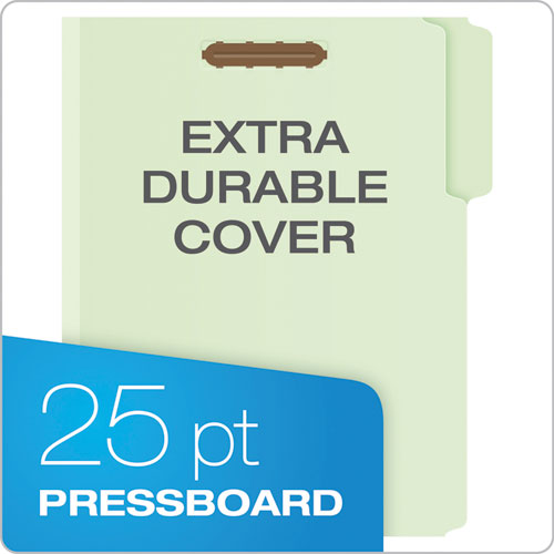 Image of Pendaflex® Heavy-Duty Pressboard Folders with Embossed Fasteners, 1/3-Cut Tabs, 3" Expansion, 2 Fasteners, Letter Size, Green, 25/Box