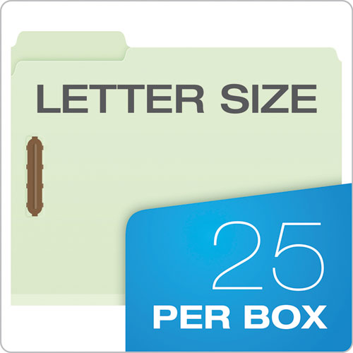Image of Pendaflex® Heavy-Duty Pressboard Folders with Embossed Fasteners, 1/3-Cut Tabs, 1" Expansion, 2 Fasteners, Letter Size, Green, 25/Box