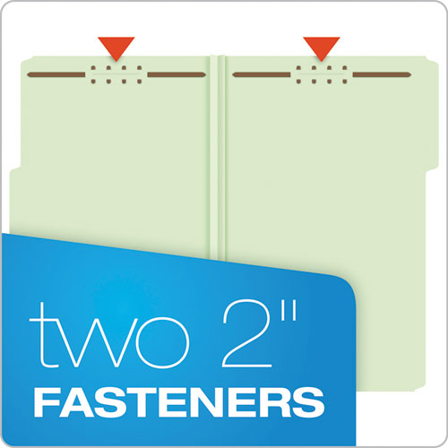 Image of Pendaflex® Heavy-Duty Pressboard Folders with Embossed Fasteners, 1/3-Cut Tabs, 2" Expansion, 2 Fasteners, Legal Size, Green, 25/Box