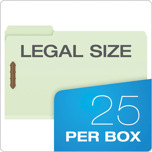 Image of Pendaflex® Heavy-Duty Pressboard Folders with Embossed Fasteners, 1/3-Cut Tabs, 2" Expansion, 2 Fasteners, Legal Size, Green, 25/Box