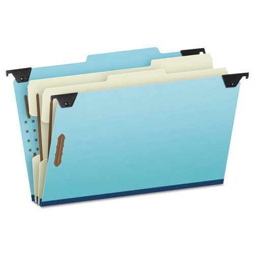 Image of Pendaflex® Hanging Classification Folders with Dividers, Legal Size, 2 Dividers, 2/5-Cut Exterior Tabs, Blue
