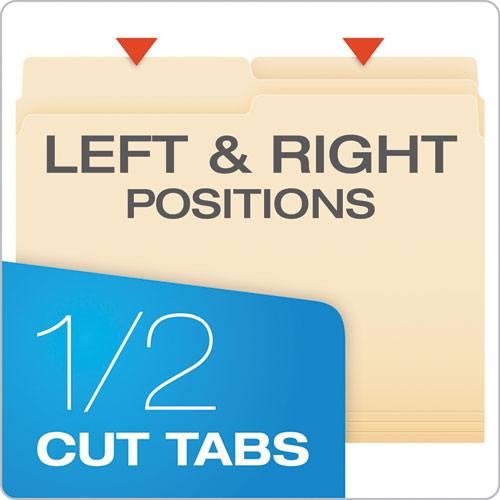 Image of Pendaflex® Manila File Folders, 1/2-Cut Tabs: Assorted, Letter Size, 0.75" Expansion, Manila, 100/Box