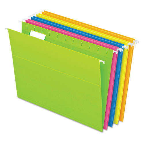 Image of Pendaflex® Glow Hanging File Folders, Letter Size, 1/5-Cut Tabs, Assorted Colors, 25/Box