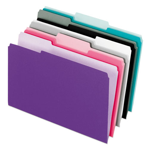 Image of Pendaflex® Interior File Folders, 1/3-Cut Tabs: Assorted, Letter Size, Assorted Colors: Aqua/Black/Gray/Pink/Violet, 100/Box