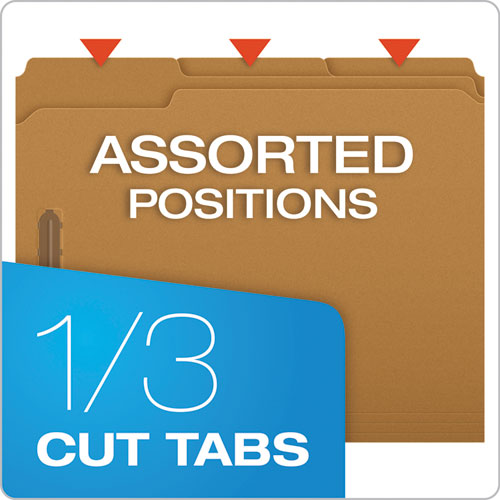 Image of Pendaflex® Kraft Fastener Folders, 1/3-Cut Tabs, 2 Fasteners, Letter Size, Kraft Exterior, 50/Box