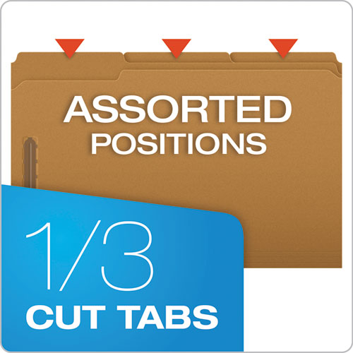 Image of Pendaflex® Kraft Fastener Folders, 1/3-Cut Tabs, 2 Fasteners, Legal Size, Kraft Exterior, 50/Box