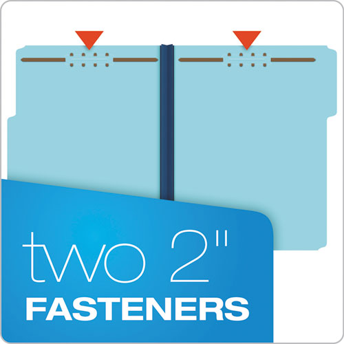Image of Pendaflex® Heavy-Duty Pressboard Folders with Embossed Fasteners, 1/3-Cut Tabs, 1" Expansion, 2 Fasteners, Letter Size, Blue, 25/Box