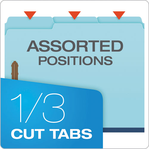 Image of Pendaflex® Heavy-Duty Pressboard Folders with Embossed Fasteners, 1/3-Cut Tabs, 1" Expansion, 2 Fasteners, Letter Size, Blue, 25/Box