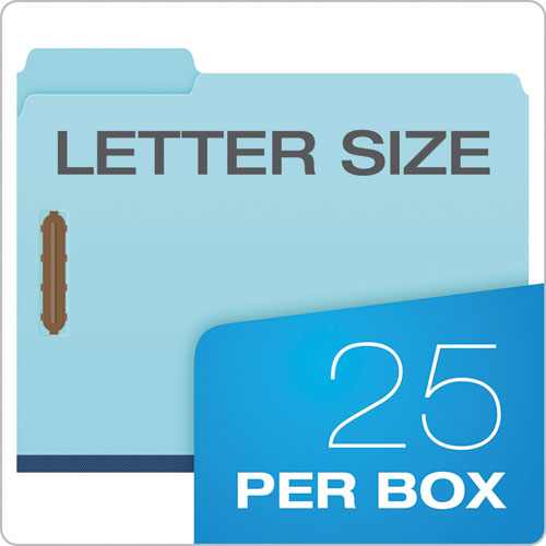 Image of Pendaflex® Heavy-Duty Pressboard Folders with Embossed Fasteners, 1/3-Cut Tabs, 1" Expansion, 2 Fasteners, Letter Size, Blue, 25/Box