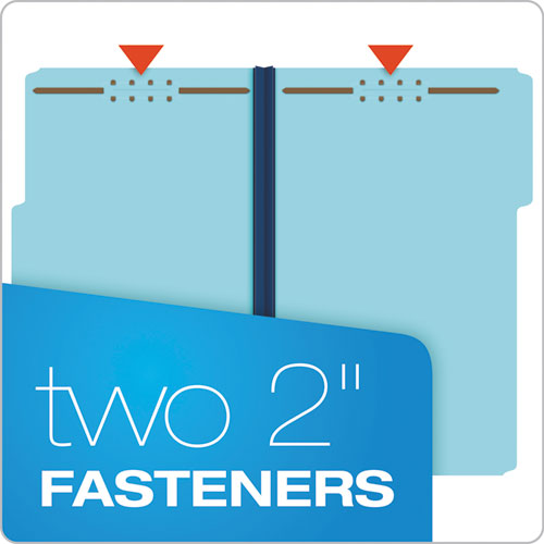 Image of Pendaflex® Heavy-Duty Pressboard Folders with Embossed Fasteners, 1/3-Cut Tabs, 1" Expansion, 2 Fasteners, Legal Size, Blue, 25/Box