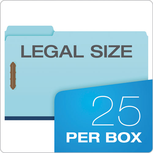 Image of Pendaflex® Heavy-Duty Pressboard Folders with Embossed Fasteners, 1/3-Cut Tabs, 1" Expansion, 2 Fasteners, Legal Size, Blue, 25/Box