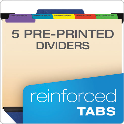 Image of Pendaflex® Hanging-Style Personnel Folders, 5 Dividers with 1/5-Cut Tabs, Letter Size, 1/3-Cut Exterior Tabs, Blue