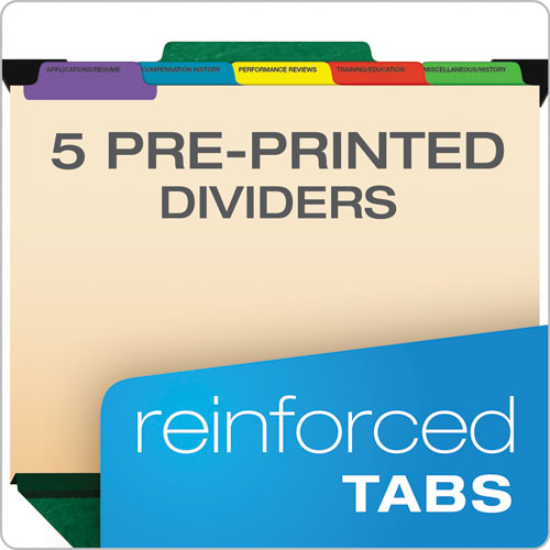 Image of Pendaflex® Hanging-Style Personnel Folders, 5 Dividers with 1/5-Cut Tabs, Letter Size, 1/3-Cut Exterior Tabs, Green