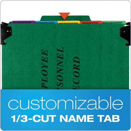 Image of Pendaflex® Hanging-Style Personnel Folders, 5 Dividers with 1/5-Cut Tabs, Letter Size, 1/3-Cut Exterior Tabs, Green