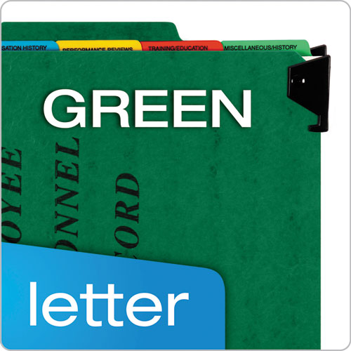 Image of Pendaflex® Hanging-Style Personnel Folders, 5 Dividers with 1/5-Cut Tabs, Letter Size, 1/3-Cut Exterior Tabs, Green