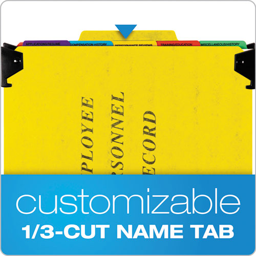 Image of Pendaflex® Hanging-Style Personnel Folders, 5 Dividers with 1/5-Cut Tabs, Letter Size, 1/3-Cut Exterior Tabs, Yellow
