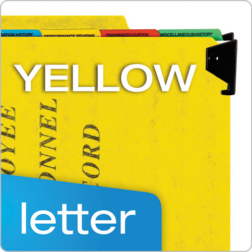 Image of Pendaflex® Hanging-Style Personnel Folders, 5 Dividers with 1/5-Cut Tabs, Letter Size, 1/3-Cut Exterior Tabs, Yellow