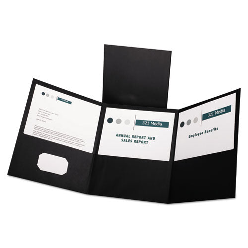 Image of Oxford Tri-Fold Folder W/3 Pockets, 150-Sheet Capacity, 11 X 8.5, Black, 20/box