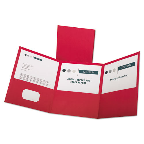 Image of Oxford Tri-Fold Folder W/3 Pockets, 150-Sheet Capacity, 11 X 8.5, Red, 20/box