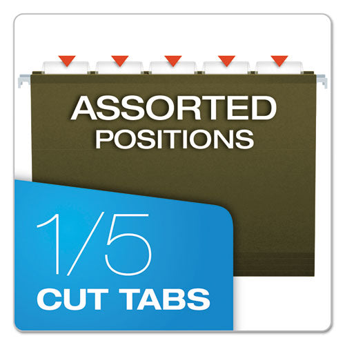 Image of Pendaflex® Reinforced Hanging File Folders with Printable Tab Inserts, Letter Size, 1/5-Cut Tabs, Standard Green, 25/Box