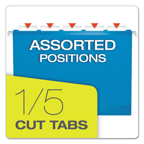 Image of Pendaflex® Extra Capacity Reinforced Hanging File Folders with Box Bottom, 2" Capacity, Letter Size, 1/5-Cut Tabs, Blue, 25/Box