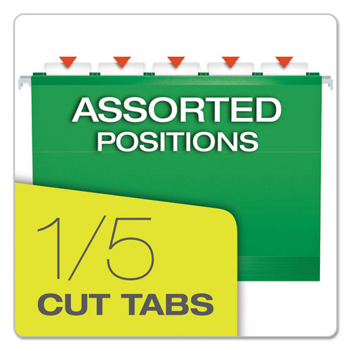 Image of Pendaflex® Extra Capacity Reinforced Hanging File Folders with Box Bottom, 2" Capacity, Letter Size, 1/5-Cut Tabs, Bright Green, 25/Box