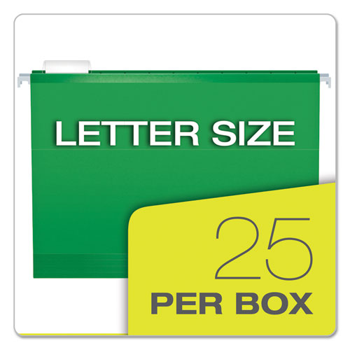 Image of Pendaflex® Extra Capacity Reinforced Hanging File Folders with Box Bottom, 2" Capacity, Letter Size, 1/5-Cut Tabs, Bright Green, 25/Box