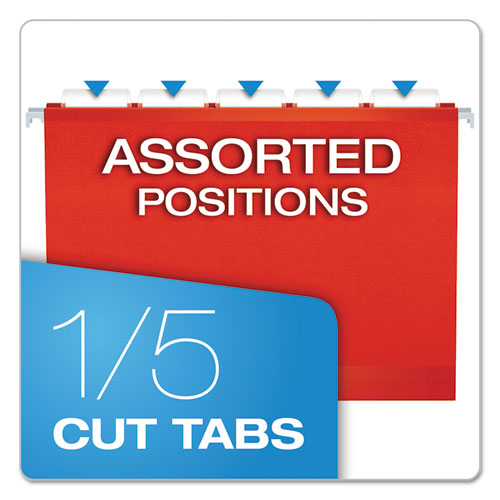 Image of Pendaflex® Extra Capacity Reinforced Hanging File Folders with Box Bottom, 2" Capacity, Letter Size, 1/5-Cut Tabs, Red, 25/Box