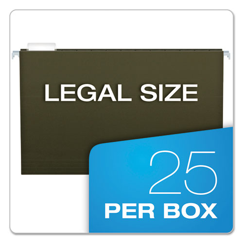 Image of Pendaflex® Extra Capacity Reinforced Hanging File Folders with Box Bottom, 4" Capacity, Legal Size, 1/5-Cut Tabs, Green, 25/Box