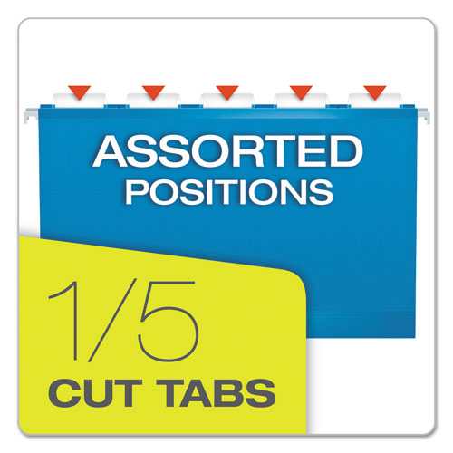 Image of Pendaflex® Extra Capacity Reinforced Hanging File Folders with Box Bottom, 2" Capacity, Legal Size, 1/5-Cut Tabs, Blue, 25/Box
