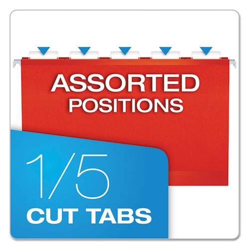 Image of Pendaflex® Extra Capacity Reinforced Hanging File Folders with Box Bottom, 2" Capacity, Legal Size, 1/5-Cut Tabs, Red, 25/Box