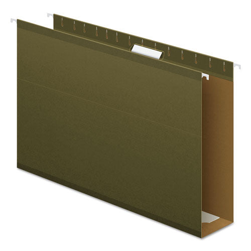 Image of Pendaflex® Extra Capacity Reinforced Hanging File Folders with Box Bottom, 3" Capacity, Legal Size, 1/5-Cut Tabs, Green, 25/Box