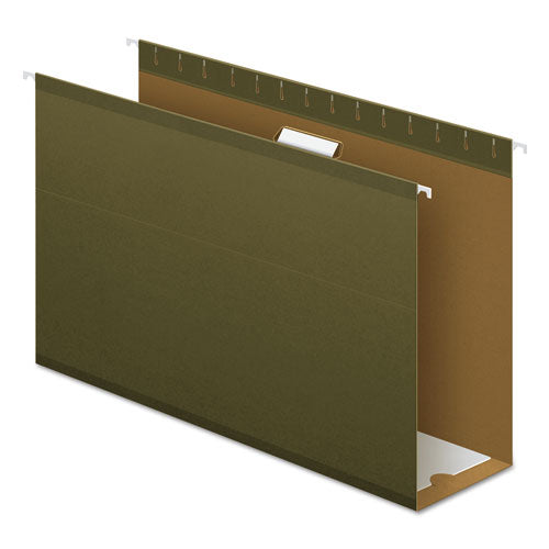 Image of Pendaflex® Extra Capacity Reinforced Hanging File Folders with Box Bottom, 4" Capacity, Legal Size, 1/5-Cut Tabs, Green, 25/Box