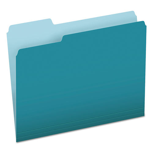 Image of Pendaflex® Colored File Folders, 1/3-Cut Tabs: Assorted, Letter Size, Teal/Light Teal, 100/Box