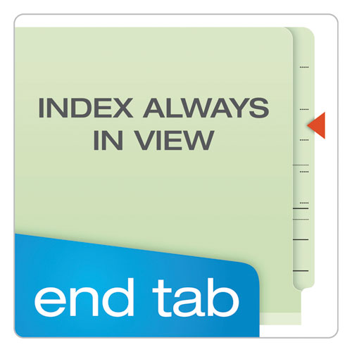 Image of Pendaflex® End Tab Classification Folders, 2" Expansion, 1 Divider, 4 Fasteners, Legal Size, Pale Green Exterior, 10/Box