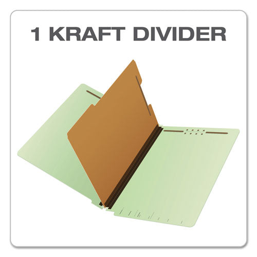 Image of Pendaflex® End Tab Classification Folders, 2" Expansion, 1 Divider, 4 Fasteners, Legal Size, Pale Green Exterior, 10/Box