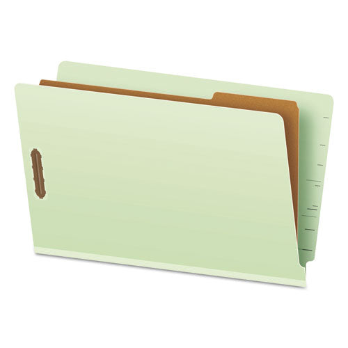 Image of Pendaflex® End Tab Classification Folders, 2" Expansion, 1 Divider, 4 Fasteners, Legal Size, Pale Green Exterior, 10/Box